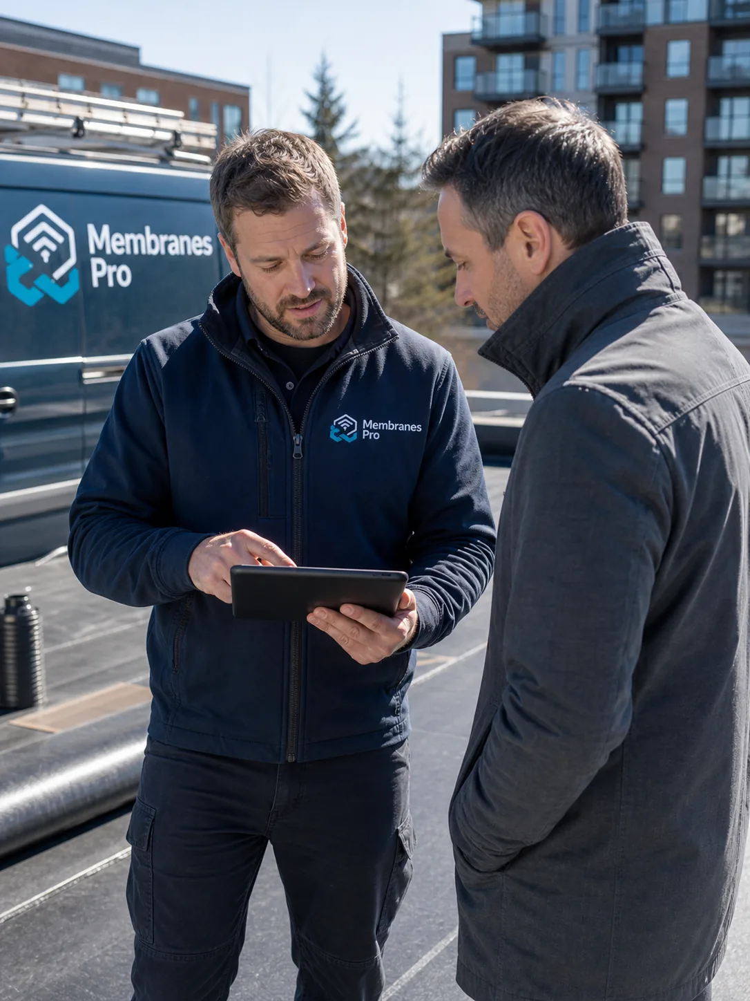 Évaluation de travaux d'étanchéité avec un client